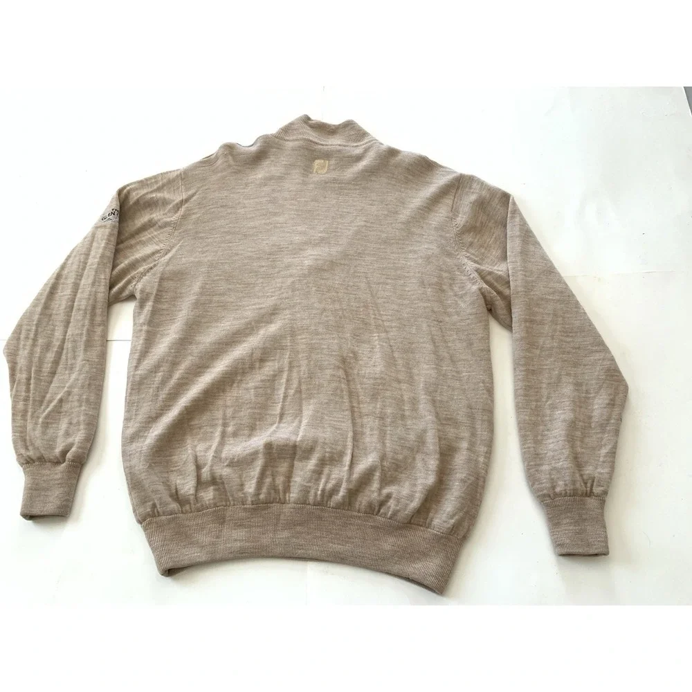 Footjoy Quarter Zip Golf Sweater Mens XXL Tan Beige Argyle 100% Wool Wind Logo